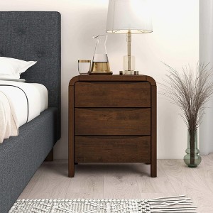 Lionel Mid Century Modern Solid Wood 3-Drawer Nightstand in Brown 23.6"H x 20.4"W x 15.7"D for Bedroom, Hallway, Entryway, Closet - 1 of 4