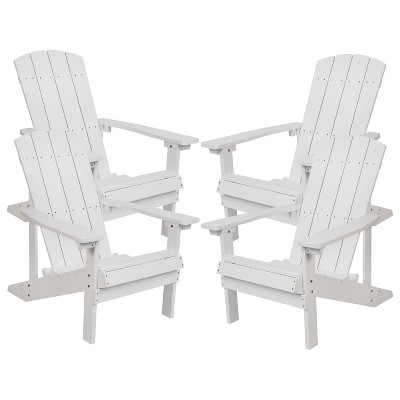 Merrick Lane Set of 4 All-Weather Poly Resin Wood Adirondack Chairs in White
