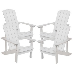 Merrick Lane Set of 4 All-Weather Poly Resin Wood Adirondack Chairs in White - 1 of 4