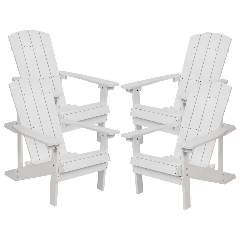 Merrick Lane Set of 4 All-Weather Poly Resin Wood Adirondack Chairs in White, 1 of 16