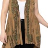 Slickblue Women's Cardigan, Sleeveless & Pleated Hemline, Long Fit Layer, Tan Leopard/Floral/Feather, 1XL-3XL - 3 of 4