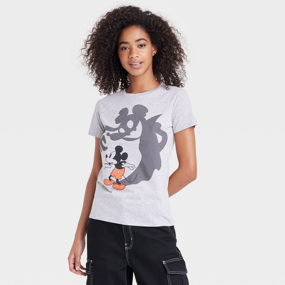 Size XXL Women's Disney Mickey Mouse Shadow Short Sleeve Graphic T-Shirt - Heather Gray