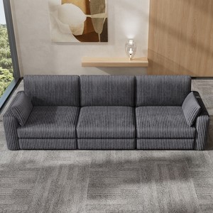 Vipbear Beige Extra Large Modular Sectional Sofa,Comfy Corduroy Modern Oversized 4-Seat Sectional Couch with Deep Seat,Tool-Free Assembly - 1 of 4