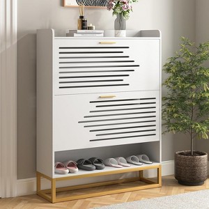 CIPACHO Entryway Narrow Shoe Cabinet 2 Flip Drawers Slim Hidden Shoe Rack with Metal Leg for Hallway - 1 of 4
