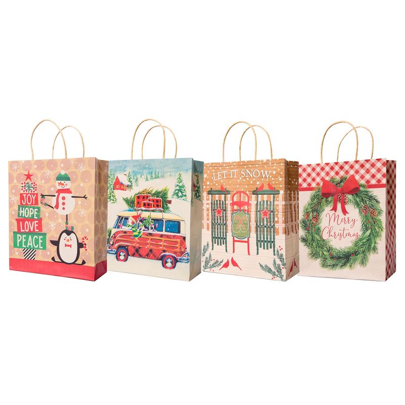 Lindy Bowman Pack of 12 Assorted Medium Christmas Gift Bags with Handle, 1 of 3