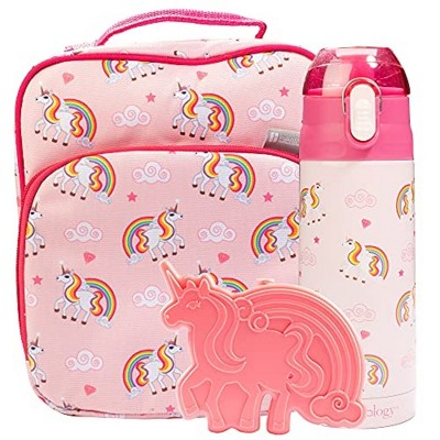 Bentology Lunch Box for Girls - Kids Insulated Lunchbox Tote Bag Fits Bento Boxes - Watercolor Flowers