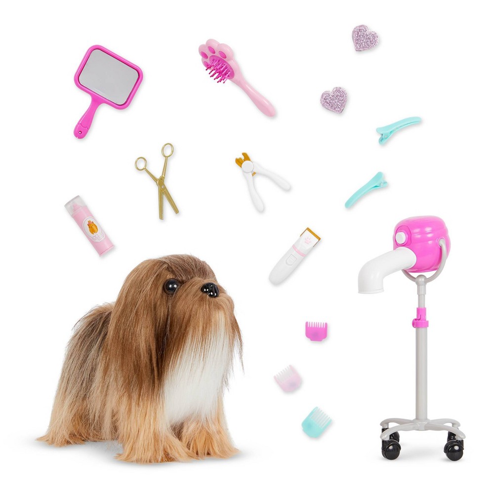 6 inch Tall Puppy Doll Toy with Accessories - Compatible with 18 inch Dolls (NO DOLLS INCLUDED) - Lhasa Apso Puppy 6  Hair Play Pet Dog Plush