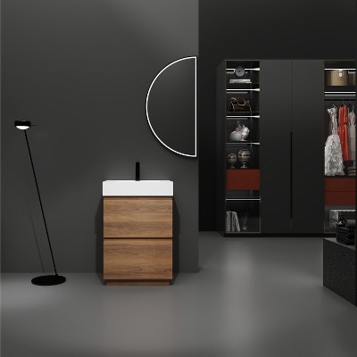 NicBex Bathroom Vanity with Sink,Modern Bathroom Sink Vanity with 2 Drawers,24/30 inch Bathroom Sink Cabinet for Bathroom,Oak/Brown