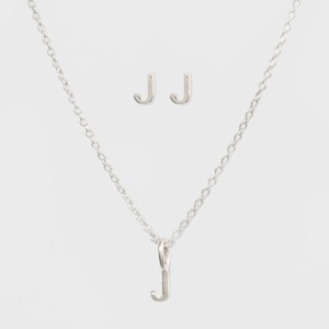 Sterling Silver Initial J Earrings and Necklace Set - A New Day Silver, Women