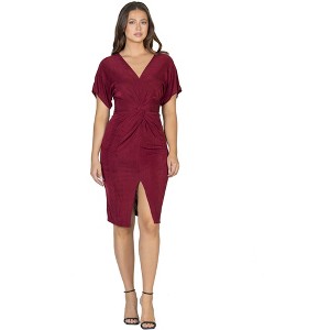 24seven Comfort Apparel Womens Short Sleeve V Neck Twist Front Split Hem Dress - 1 of 4