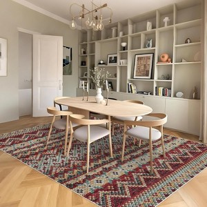 Washable Vintage Boho Striped Area Rug - Non-Slip Non-Shedding Stain Resistant Low Pile Soft Carpet for Living Room Bedroom Home Office - 1 of 4