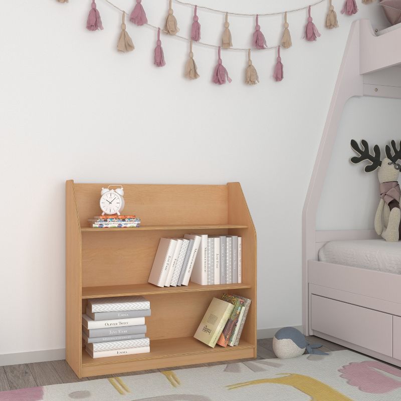 Emma and Oliver Kid's Natural Wood Book Storage Shelf with Three Storage Slats and Child-Friendly Curved Edges; Recommended for Ages 5-7, 3 of 13