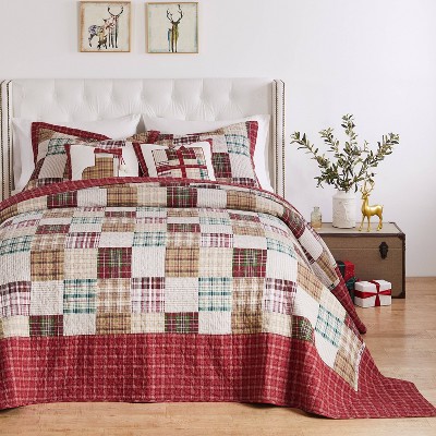 Oxford Red Cotton Reversible King Bedspread Set
