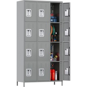 AOBABO 12 Doors Metal Storage Locker for Employees, Storage Locker with 12 Hooks for School Office Gym Bedroom, Black, Assembly Required - 1 of 4