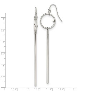 Chisel Stainless Steel Polished Circle with Crystal Accent Bar Dangle Shoulder Duster Earrings - 1 of 4
