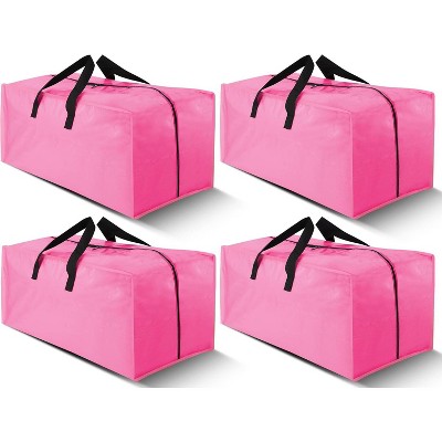 4 Pack Heavy Duty Extra Large Moving Bags with Backpack Straps - Strong Handles & Zippers, Storage Totes  (X-Large-Set of 4, Pink