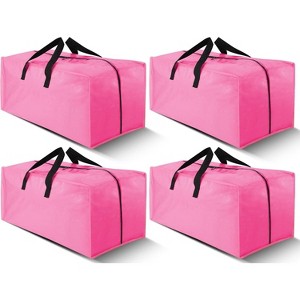 4 Pack Heavy Duty Extra Large Moving Bags with Backpack Straps - Strong Handles & Zippers, Storage Totes  (X-Large-Set of 4, Pink - 1 of 1