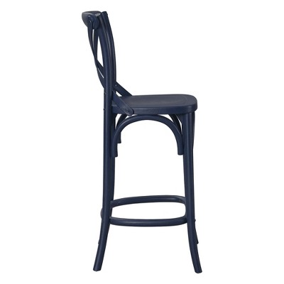 Midnight Blue Elm Wood X-Brace Counter Stool