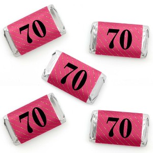 Big Dot of Happiness Chic 70th Birthday - Pink, Black and Gold - Mini Candy Bar Wrapper Stickers - Birthday Party Small Favors - 40 Count - 1 of 4
