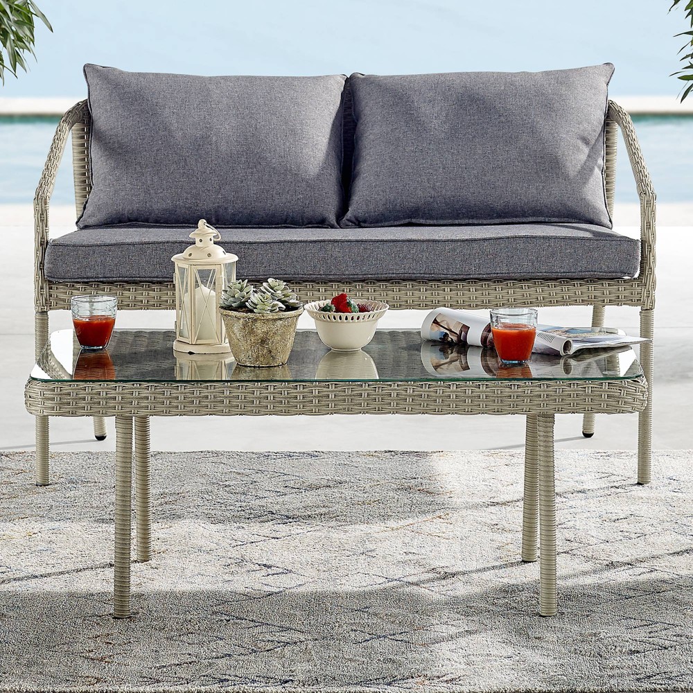 Photos - Garden Furniture All-Weather Wicker Windham Outdoor Coffeee Table with Glass Top Gray - Ala