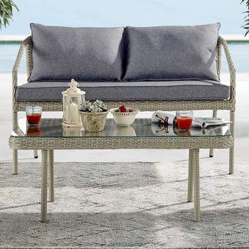 All-Weather Wicker Windham Outdoor Coffeee Table with Glass Top Gray - Alaterre Furniture