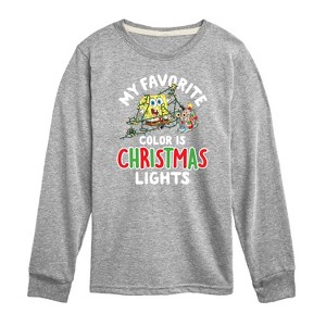 Boys' - SpongeBob SquarePants - My Favorite Color Is Christmas Lights Long Sleeve Graphic T-Shirt - 1 of 4