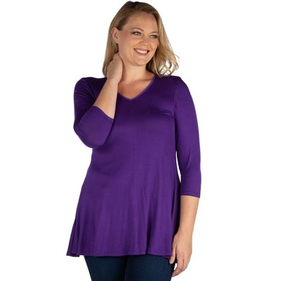 24seven Comfort Apparel Womens Three Quarter Sleeve V-neck Plus Size ...