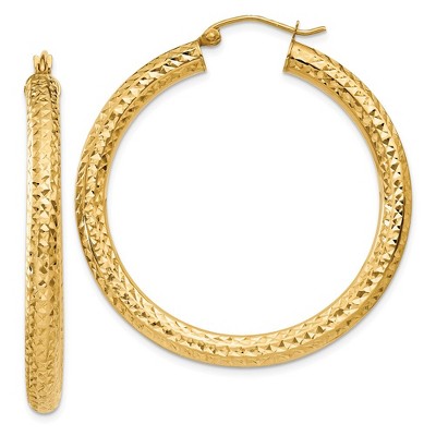 Black Bow Jewelry 4mm, 14k Yellow Gold Diamond-cut Hoops, 40mm (1 1/2 Inch)