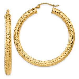 Black Bow Jewelry 4mm, 14k Yellow Gold Diamond-cut Hoops, 40mm (1 1/2 Inch) - 1 of 4