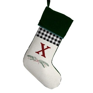 Personalization Mall Festive Foliage Initial Christmas Stocking, Green - 1 of 2