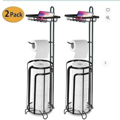 SEVOBAL 2pc Tissue Paper Roll Stand Shelf Bathroom Toilet Paper Storage Holder Floor Standing Toilet Paper Dispenser, Black, 15.8"*7.22"*7.22"