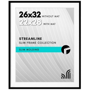 Americanflat 26x32 Picture Frame with Polished Plexiglass - Use as 22x28 Frame with Mat or 26x32 Frame Without Mat - Streamline Collection - Black - 1 of 4