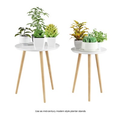 White and Natural Wood Round Nesting End Tables, Set of 2