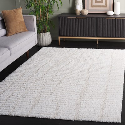 Ivory Abstract Shag 8' x 10' Wool Area Rug