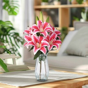 COZONY 19.7" Tall Artificial Tiger Lily Flowers with Vase 6 Piece Faux  Flower Centerpiece for Home Table Wedding Party Decor : Target