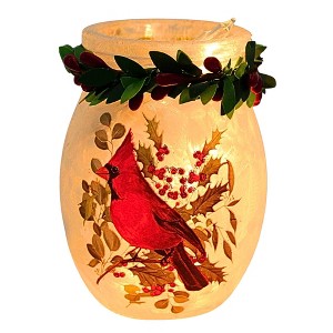 Stony Creek 4.0 Inch Cardinal Christmas Pre-Lit Small Jar W/Garland Christmas Lighted Glass Accent , Christmas Decor Christmas Red Birds (1PC) - 1 of 4