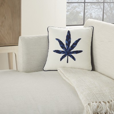 Ivory and Indigo Embroidered Square Throw Pillow Set