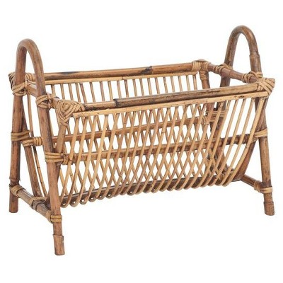 Honey Brown Wash Rattan Freestanding Newspaper Rack