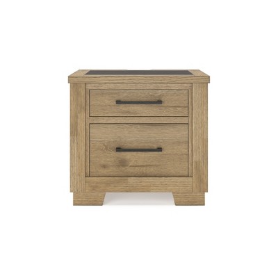 Light Brown 2-Drawer Nightstand with USB Ports