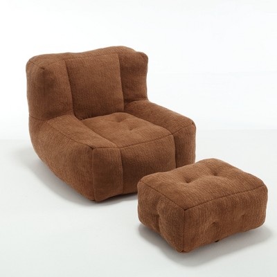 OUTSUPPLY Bean Bag Chair, Comfortable Bean Bag with Ottoman, Indoor Modern Bean Bag Chair for Living Room, Bedroom, Apartment