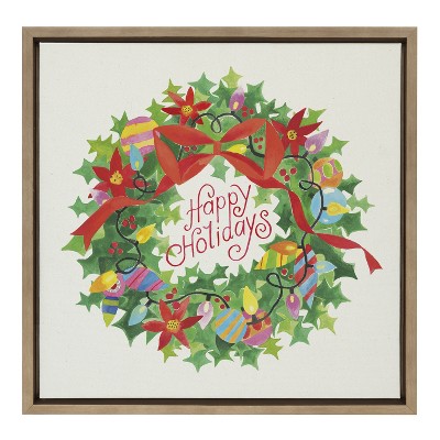 Holiday Wreath Happy Holidays Canvas Print with Polystyrene Frame