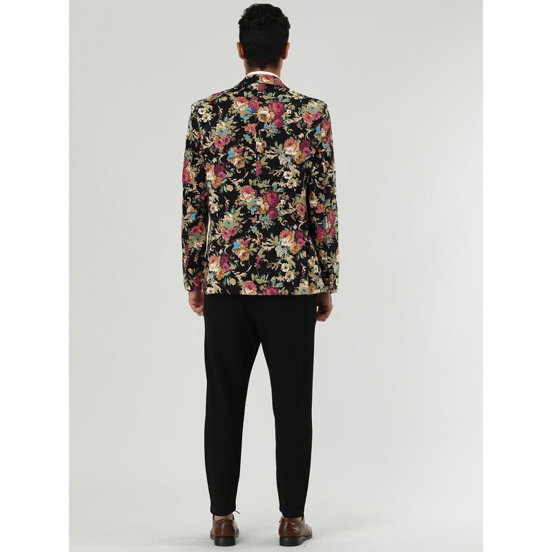 Lars Amadeus Men's Slim Fit One Button Prom Floral Print Blazer Jacket, 4 of 8