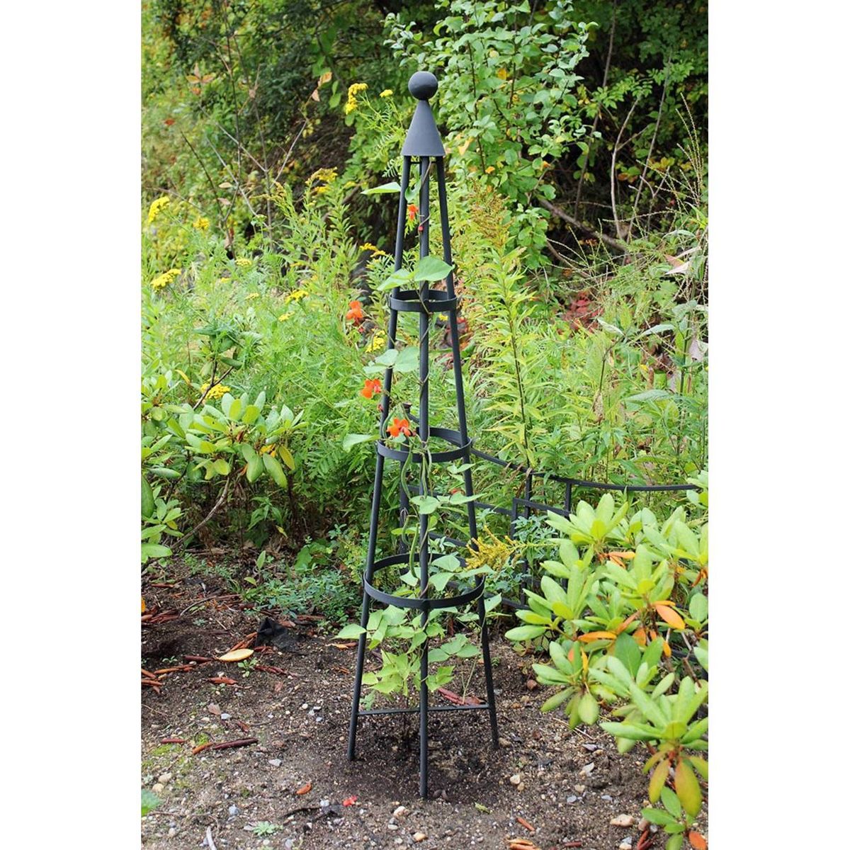 60" Tall Iron Obelisk Garden Trellis Graphite Powder Coat Finish - Achla Designs - thumbnail 2