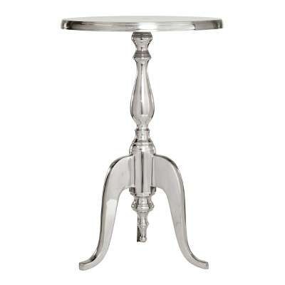 Elegant Silver Round Metal Pedestal Accent Table - 15" x 22"