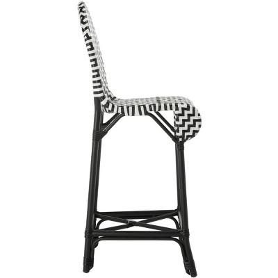 Tilden Black and White Rattan Indoor/Outdoor Bar Stool