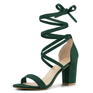 Allegra K Women's Back to College Open Toe Lace Up Chunky High Heels Strappy Sandals - 1 of 4