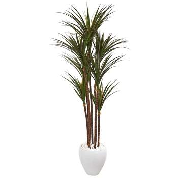 Nearly Natural 70-in Giant Yucca Artificial Tree in White Planter Indoor/Outdoor