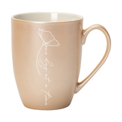 Elanze Designs One Day At A Time Pearlescent Sand 10 ounce New Bone China Coffee Cup Mug