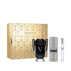 Paco Rabanne Men Invictus "Victory" 3 Pcs Set 3.4 Oz Eau De Parfum Extreme Spr+5.0 Oz Deo Spr+0.33 Oz Edp Travel Spr [Hard Black Gold Box] - 1 of 1