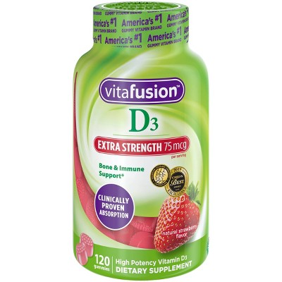 Vitafusion Extra Strength D3 Dietary Supplement Adult Gummies - Strawberry - 120ct